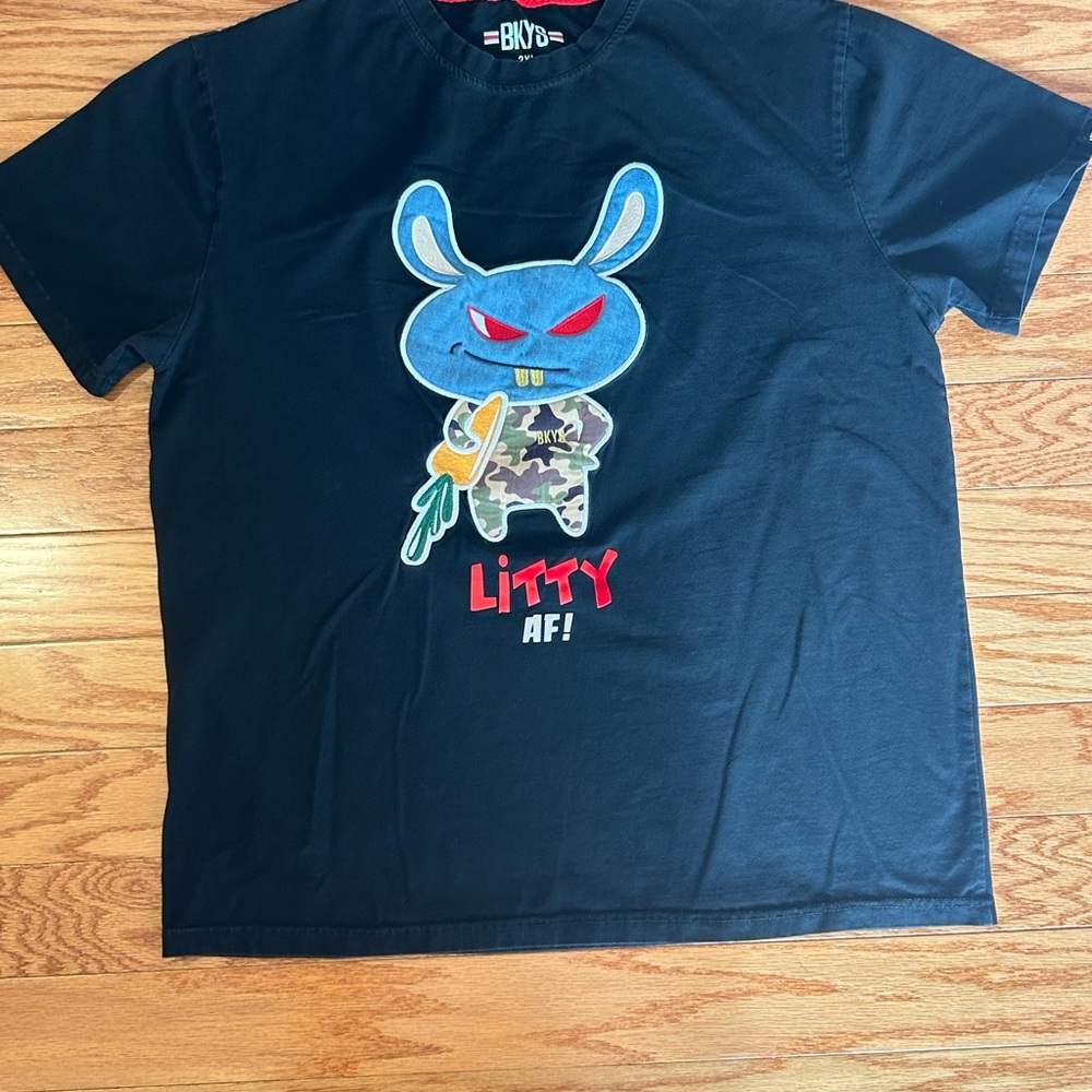 Black Short Sleeve Tee with Cartoon Graphic